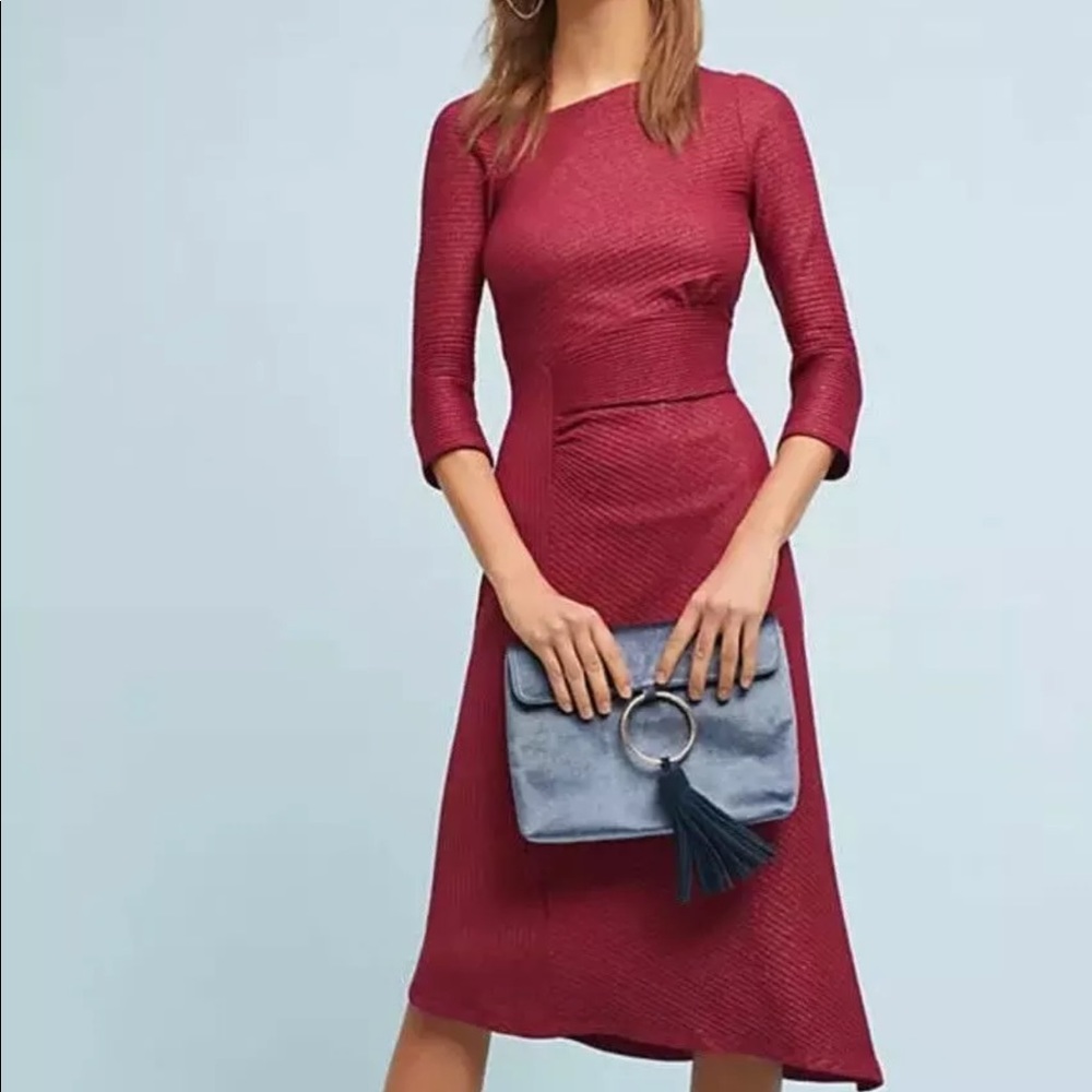 Anthropolgie Tegan Knit Sparkle Dress PXS Deep Red